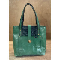 Handcrafted Leather  Green Tote Bag 33cmx12cmx27cm - IMK Leathercraft